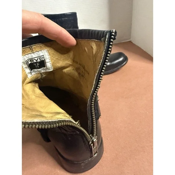 FRYE PHILLIP BLACK Leather Harness Back Zip Short Boots 6.5 Biker Boho Chic moto - Picture 16 of 16